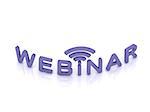 webinar sign with the antenna with blue letters on white background