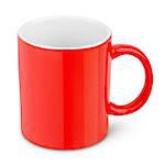 Red ceramic mug isolated on white with clipping path