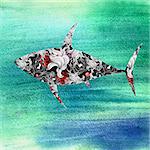 beautiful decorative silhouette of a shark on a watercolor background