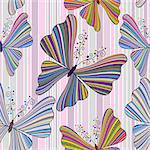 Striped seamless pattern with striped colorful butterflies (vector)