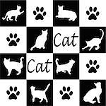 Wallpaper with cat silhouettes in black and white