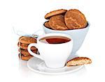 Tea cup with homemade cookies. Isolated on white background