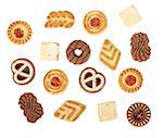 Various cookies. View from above. On white background