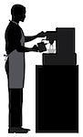 Male Coffee Barista Silhouette Making Espresso and Steaming Milk with Espresso Machine Illustration