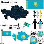 Vector of Kazakhstan set with detailed country shape with region borders, flags and icons