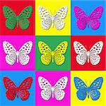 Pop art illustration with colorful butterflies