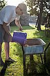 Man Pouring Potatoes In Wheelbarrow, Croatia, Slavonia, Europe