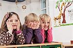 Three Children In Nursery School, Kottgeisering, Bavaria, Germany, Europe