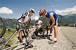 Mountain bikers Having Vehicle Breakdown, Sonthofen, Bavaria, Germany