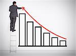 Businessman drawing red line above bar chart