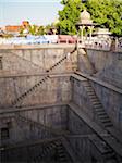 Twin Step Wells of Nagar Sagar water cistern in old town center, city of Bundi, India