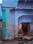 Run-Down Blue Building Exterior in Old Quarter of Binda, India