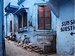 traditional blue walls of houses in the old district of Jodhpur, India