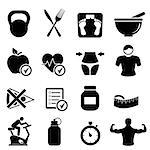 Diet, fitness and healthy living icon set