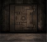 Grunge style image of a room interior with bank vault