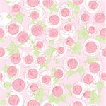 Hand drawn roses pattern, retro graphic style illustration over a pink background