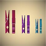 Clothes pin set on gradient background, vector illustration