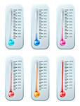 A series of thermometers with the colour of the liquid turning warmer as temperature increases or target or goal is reached. Starts off blue through to red.