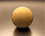 A rendered presentation of the Saturn Moon Titan displaying it's very dense and yellowish atmosphere.