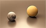 A rendered size-comparison sheet between the Earth Moon and the Saturn Moon Titan.
