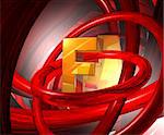 golden letter f in abstract futuristic space - 3d illustration