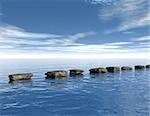 row of stones at water - 3d illustration