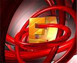 golden letter e in abstract futuristic space - 3d illustration