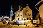 Illuminated Medieval Church in the Center of Megeve, French Alps, France