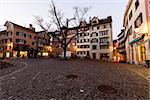 Illuminated Square near Saint Peter Church in the Evening, Zurich, Switzerland