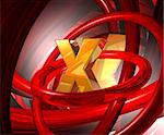 golden letter x in abstract futuristic space - 3d illustration