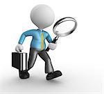 3d people - man, person with magnifying glass in hand and a briefcase. Businessman