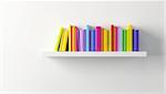 shelf with multicolored books, 3d render