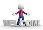 3d people - man, people and word welcome. Welcome gesture