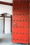 red doors detail of Wen Miao confucian confucius temple in shanghai china popular republic