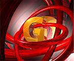golden letter g in abstract futuristic space - 3d illustration