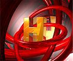 golden letter h in abstract futuristic space - 3d illustration