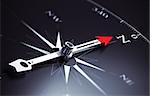 Compass needle pointing to north direction, image suitable for business consulting concept. 3D render illustration.