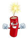 An illustration of mean or angry looking cartoon firecracker or firework character with a lit fuse