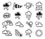 A set of monochrome weather icons like those used in forecasts