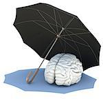 Umbrella covers the brain. Isolated render on a white background