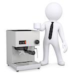 3d white man with a coffee machine. Isolated render on a white background