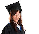 University student. Young Asian female college girl in graduation gown, isolated on white background.