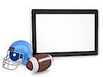 Tablet PC, football helmet and ball. Isolated render on a white background