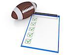 Checklist and football ball. Isolated render on a white background