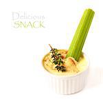Delicious celery and spicy yogurt dip with thyme.
