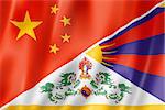 Mixed China and Tibet flag, three dimensional render, illustration