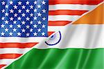 Mixed USA and India flag, three dimensional render, illustration