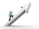 3d people - man, person climbing stairs and an arrow . To Success. Businessman