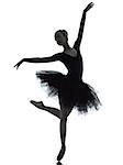 one caucasian young woman ballerina ballet dancer dancing with tutu in silhouette studio on white background