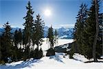 winter with ski slopes of kaprun resort next to kitzsteinhorn peak in austrian alps